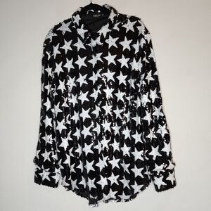 NWT Nasty Gal Sequin Star Shirt Shacket Women's Size 14 Black White